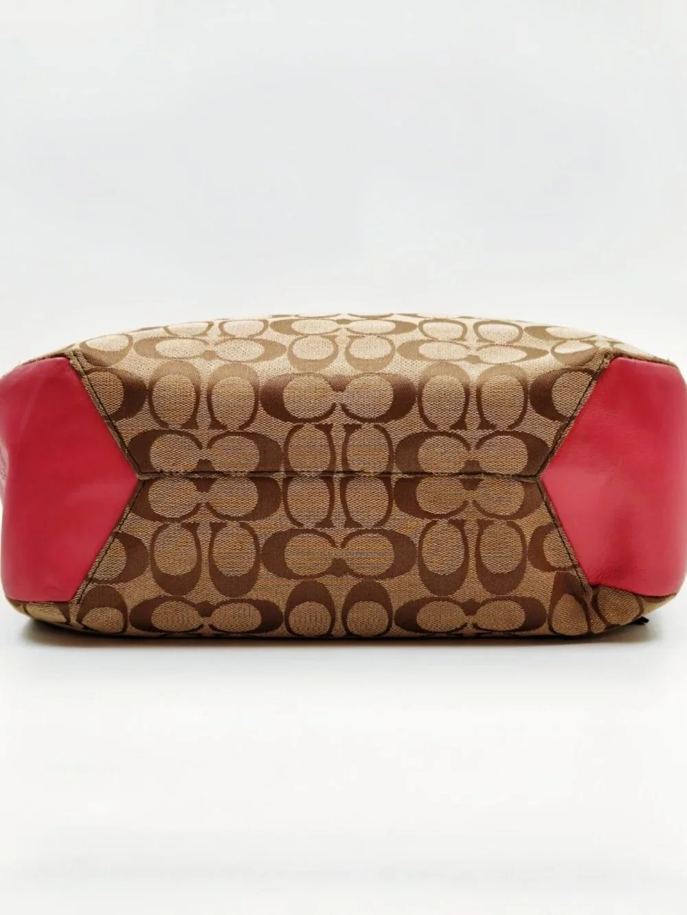 Coach Signature C Jacquard Hobo Shoulder Bag Brown Pink Leather Trim